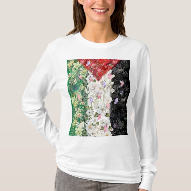 Blommigt Palestina Karta - Fri Palestina Karta T-s T Shirt (Framsida)