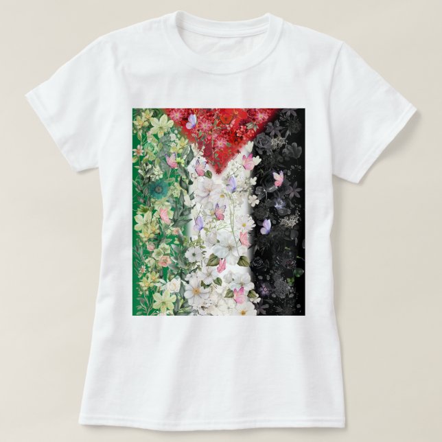 Blommigt Palestina Karta - Fri Palestina Karta T-s T Shirt (Design framsida)