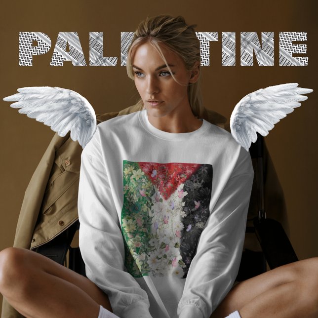 Blommigt Palestina Karta - Palestina fritt Karta T Shirt (Cute Palestine Map Sweatshirt In Floral Design, This Free Palestine Map Shirt is creative, Save Gaza)