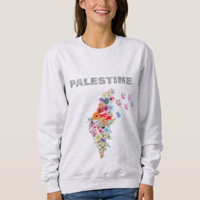 Blommigt Palestine Karta Design | Pro Palestina T Shirt (Framsida)