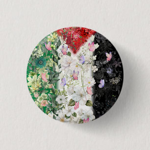 Blommigt Palestine Karta Pin Button - Free Palesti Knapp