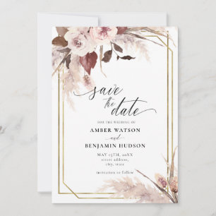 Blommigt Pampas Grass Boho Bröllop spara datum Inv Inbjudningar