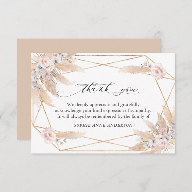 Blommigt Pampas Grass Firande of Life Memorial Tack Kort (Fram/baksida)