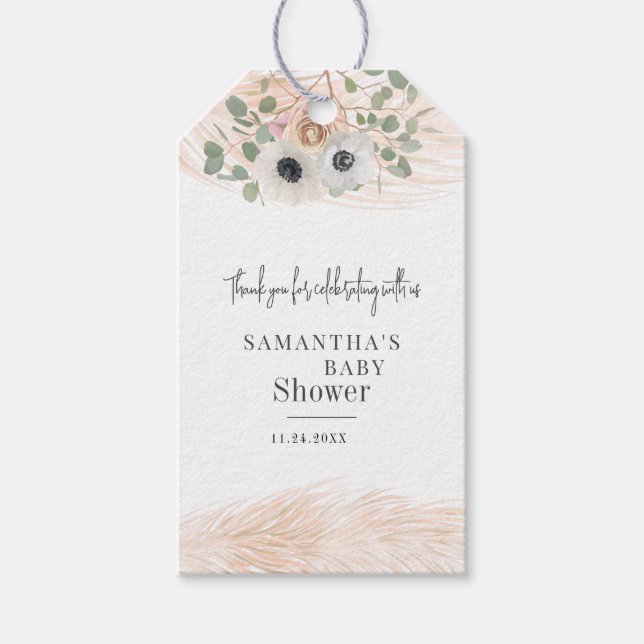 Blommigt Pampas Grass Modern Girl Baby Shower Presentetikett (Framsidan)