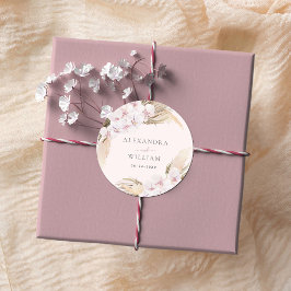 Blommigt Pampas Grass Tropical Bröllop Runt Klistermärke