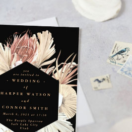 Blommigt Pampas Grass Tropical Jungle Black Inbjudningar