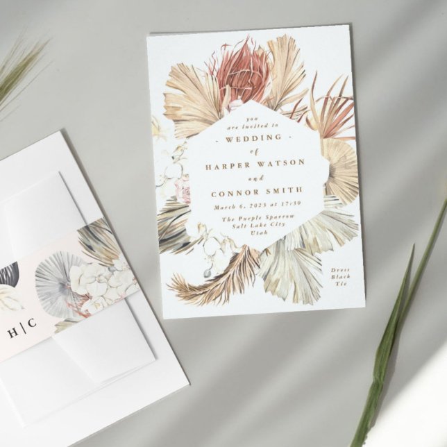 Blommigt Pampas Grass Tropical Jungle Inbjudningar (Invitation showcasing suite - additional items (bought separately))