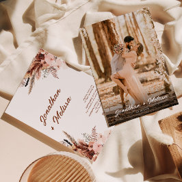 Blommigt Pampas Rust Terracotta Script Photo Bröll Inbjudningar