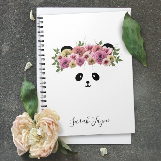 Blommigt Panda Bear Girl Namn Journal bärbar dator Anteckningsbok (Also makes a cute Baby Shower Guest Book - Just change the text. )