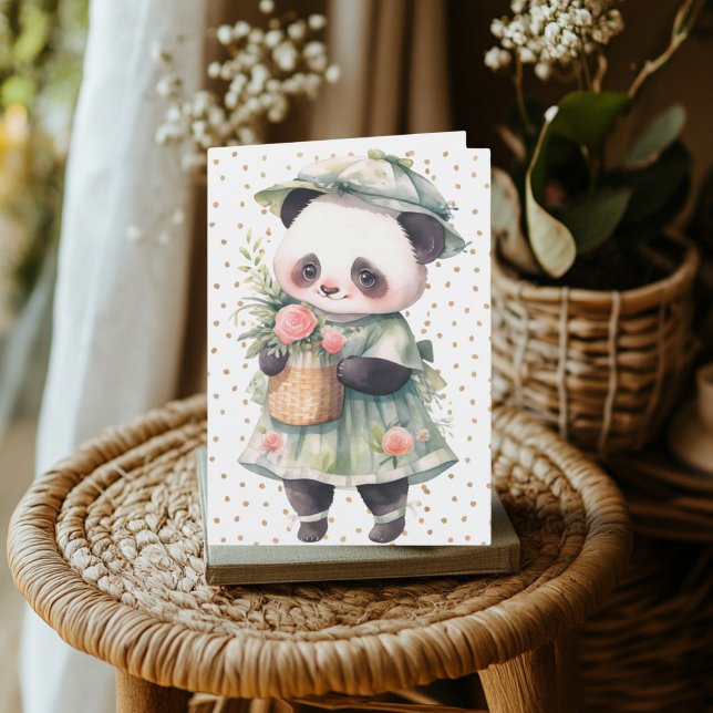 Blommigt Panda Birthday Card Tack Kort (Panda With Flower Dress Card)