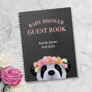 Blommigt Panda Girl Baby Shower Guest Bok Anteckningsbok