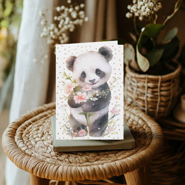 Blommigt Panda-hälsningskort Tack Kort (Golden Panda Greeting Card)