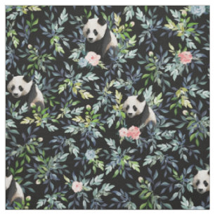 Blommigt Panda Mönster Tyg