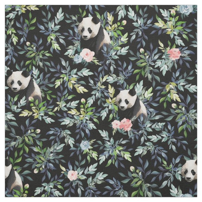 Blommigt Panda Mönster Tyg (Provkarta)