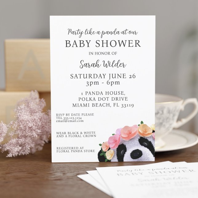 Blommigt Panda Polka Dot Girl Baby Shower-inbjudan Inbjudningar (Party like a panda at your baby shower! Just add your details)