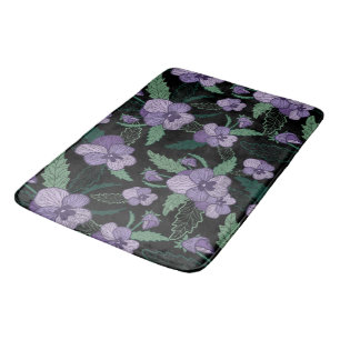 Blommigt Pansy med Foliage på Mörkens bakgrund Badrumsmatta