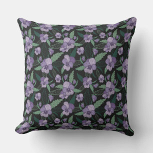 Blommigt Pansy med Foliage på Mörkens bakgrund Kudde