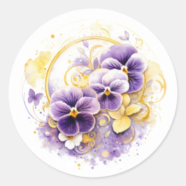 Blommigt Pansy Runt Klistermärke