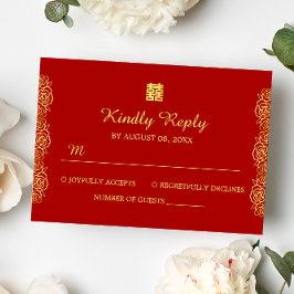 Blommigt papercut ro red och guld kinesiska bröllo OSA kort