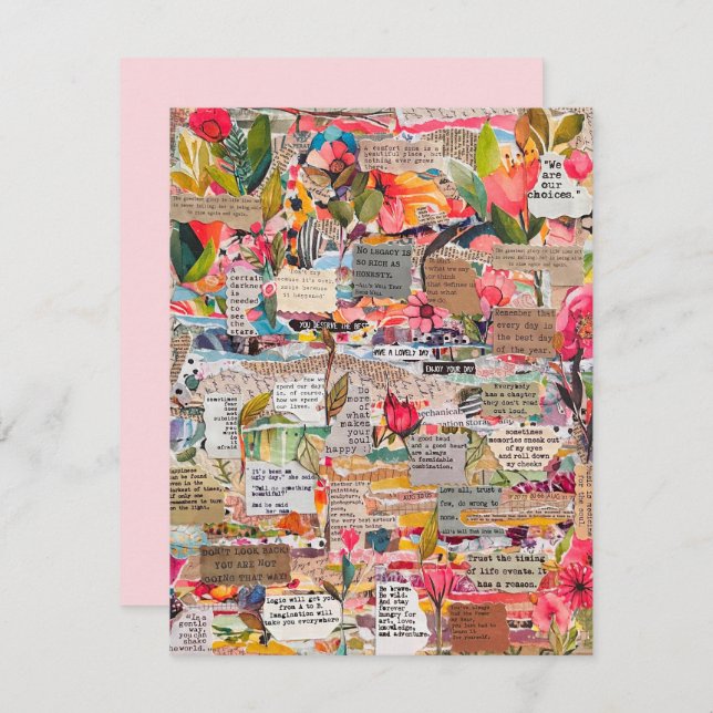 Blommigt Papper Collage Inspirational Ord Card Tack Kort (Fram/baksida)