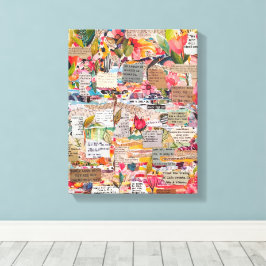 Blommigt Papper Collage Mixed Media Canvastryck