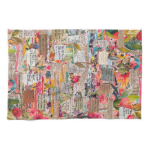 Blommigt Papper Collage Mixed Media Kitchen Towel