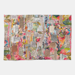 Blommigt Papper Collage Mixed Media Kitchen Towel Kökshandduk