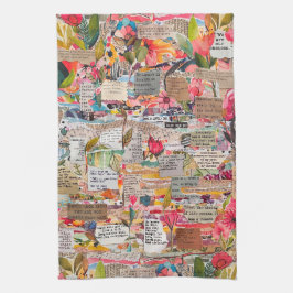 Blommigt Papper Collage Mixed Media Kitchen Towel Kökshandduk