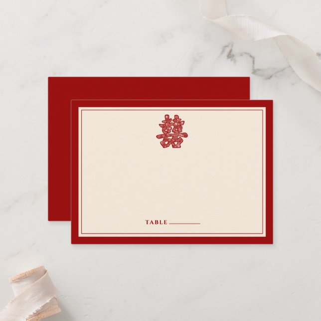 Blommigt Papper cut Dubbla Lycka kinesiska Bröllop Placeringskort (Fram/Back In Situ)