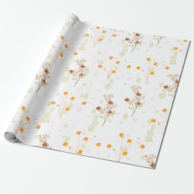 Blommigt Papper - Vackert Flower Mönster Presentpapper (Utrullad)