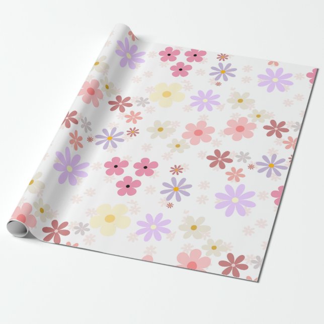 Blommigt Papper - Vackert Flower Mönster Presentpapper (Utrullad)