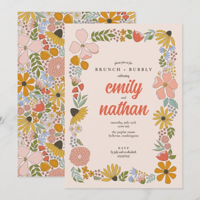 Blommigt Par Bröllop Brunch Shower Inbjudningar (Fram/baksida)