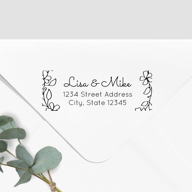 Blommigt par Namn Bröllop Returadress Stämpel (Skapare uppladdad)