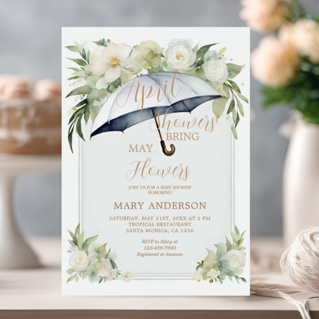 Blommigt Paraplla April Showers Hämta maj Flowers Inbjudningar (Skapare uppladdad)