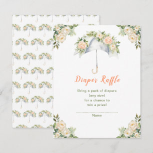 Blommigt Paraplla Baby Shower Diaper Raffle Tilläggskort