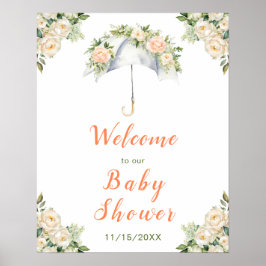 Blommigt Paraplla Baby Shower Poster