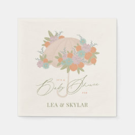 Blommigt Paraplla Neutralt Unisex Baby Shower Pappersservett