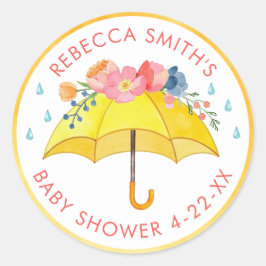Blommigt Parbrella Baby Shower Sticker - April Sho Runt Klistermärke
