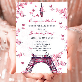 Blommigt Paris Eiffel Torn Baby Shower Party Inbjudningar
