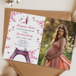Blommigt Paris Eiffel Torn Baby Shower Party Photo Inbjudningar