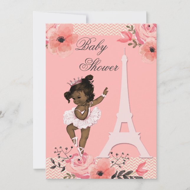 Blommigt Paris Eiffel Torn Ethnic Ballerina Shower Inbjudningar (Framsida)
