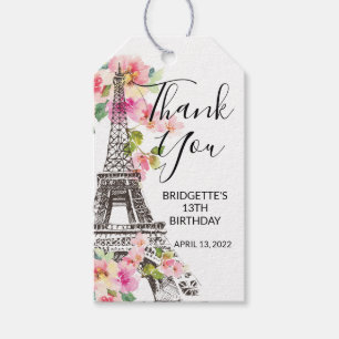 Blommigt Paris Eiffel Torn Födelsedagsfest Favor Presentetikett