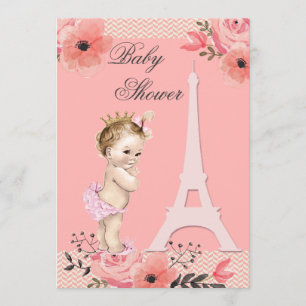 Blommigt Paris Eiffel Torn Princess Baby Shower Inbjudningar