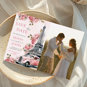 Blommigt Paris Eiffel Torn Spara datumfoto Inbjudningar