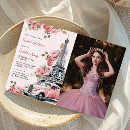 Blommigt Paris Eiffel Torn Sweet 16 Birthday Photo Inbjudningar