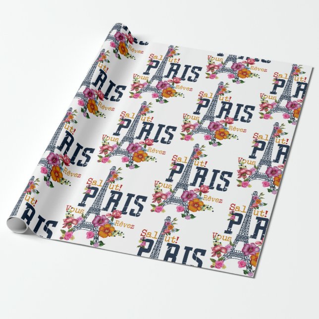 Blommigt Paris Presentpapper (Utrullad)