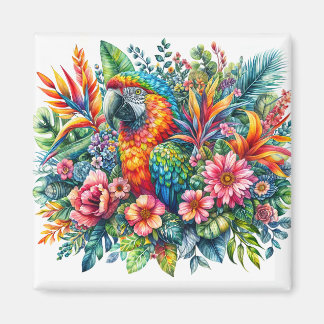 Blommigt Parrot Porträtt Färg vattenfärg Magnet
