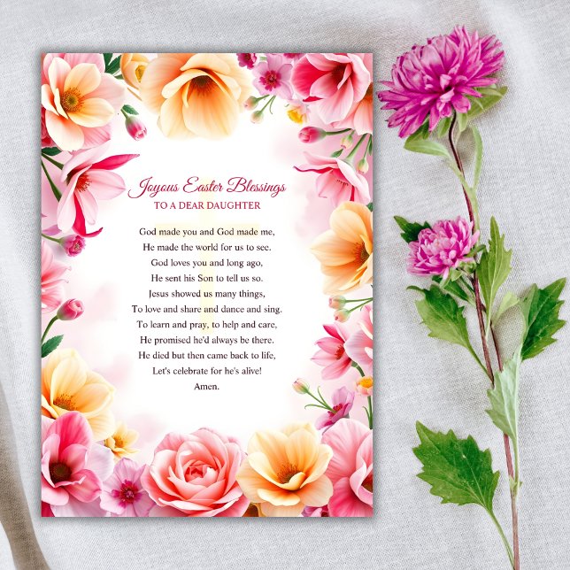 Blommigt Påsk Blesser för dotter Påsk Prayer Julkort (Floral Easter Blessings For Daughter Easter Prayer Holiday Card)