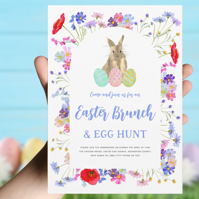 Blommigt Påsk Brunch och Egg Hunt Inbjudningar (Easter brunch and egg hunt boho wildflower bunny invitation )