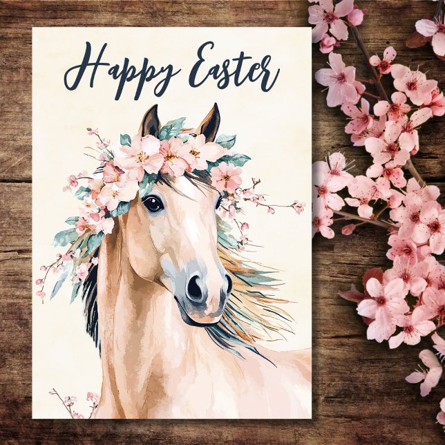 Blommigt Påsk Helgkort (Horse - Beautiful Watercolor Horse Floral Easter Card)